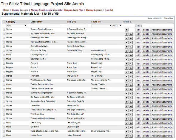 Example of a Database admin Screen